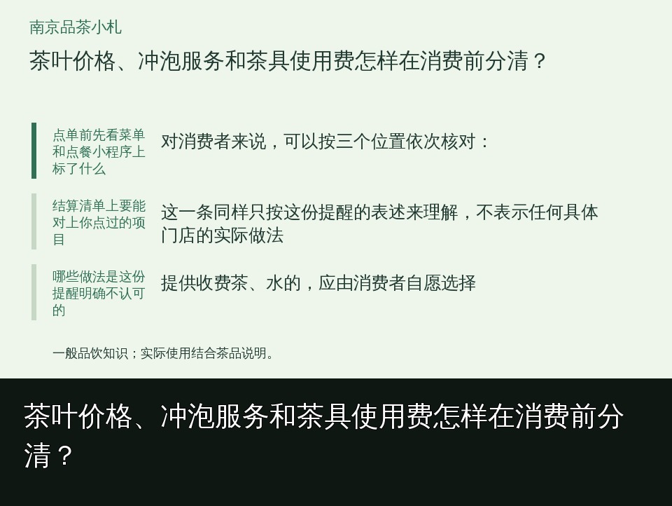 茶叶价格、冲泡服务和茶具使用费怎样在消费前分清？的知识要点示意图